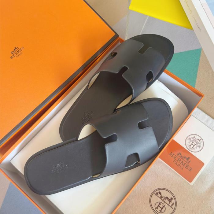 Hermes Izmir simple casual fashion slippers flip flops men's pure black