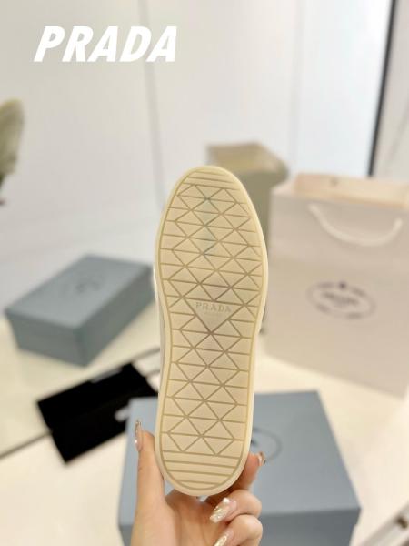 PRADA Leather Slip-On Round Toe Loafers Beige