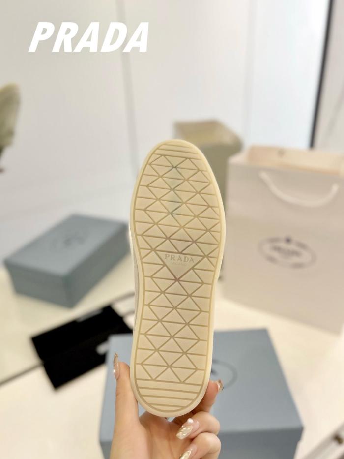 PRADA Leather Slip-On Round Toe Loafers Beige