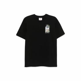 CASABLANCA SS25 Round Neck Pullover Comfortable Loose Printed Pattern Short Sleeve T-Shirt Black