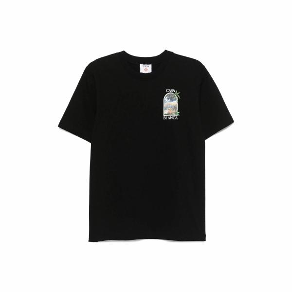 CASABLANCA SS25 Round Neck Pullover Comfortable Loose Printed Pattern Short Sleeve T-Shirt Black