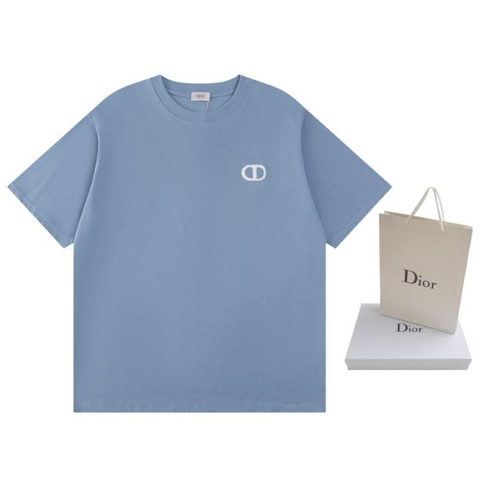 DIOR SS25 Summer Men's Collection Embroidered Round Neck Pullover Loose Short Sleeve T-Shirt Blue