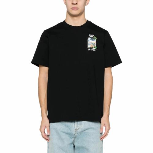 CASABLANCA SS25 Round Neck Pullover Comfortable Loose Printed Pattern Short Sleeve T-Shirt Black