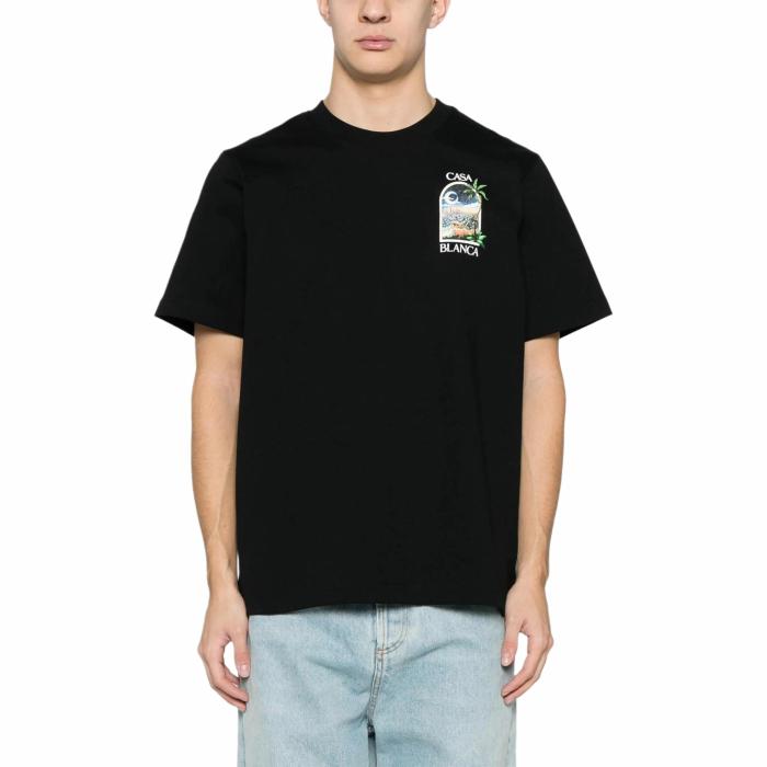 CASABLANCA SS25 Round Neck Pullover Comfortable Loose Printed Pattern Short Sleeve T-Shirt Black