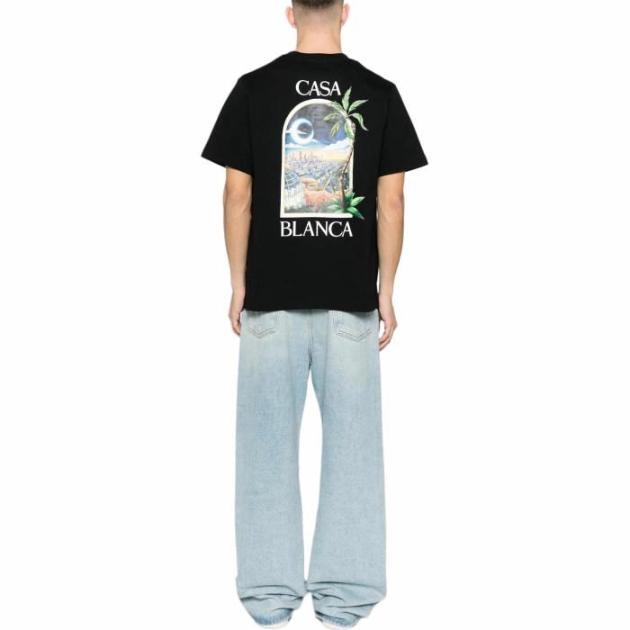 CASABLANCA SS25 Round Neck Pullover Comfortable Loose Printed Pattern Short Sleeve T-Shirt Black