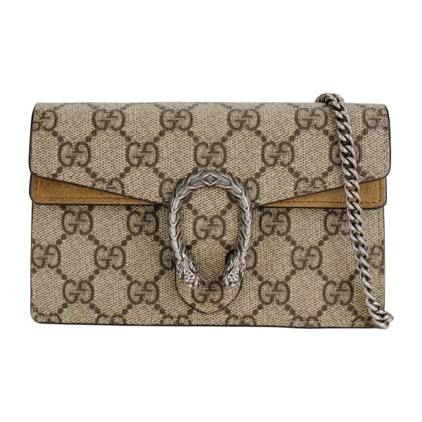 GUCCI Dionysus Tiger Head Buckle Monochrome Logo Canvas and Leather Crossbody Shoulder Bag Super Mini Women's Ebony 476432-KHNRN-8642 size 16.5*4*10cm