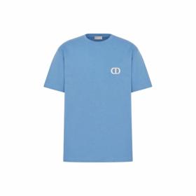 DIOR SS25 Summer Men's Collection Embroidered Round Neck Pullover Loose Short Sleeve T-Shirt Blue