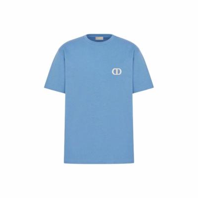 DIOR SS25 Summer Men's Collection Embroidered Round Neck Pullover Loose Short Sleeve T-Shirt Blue