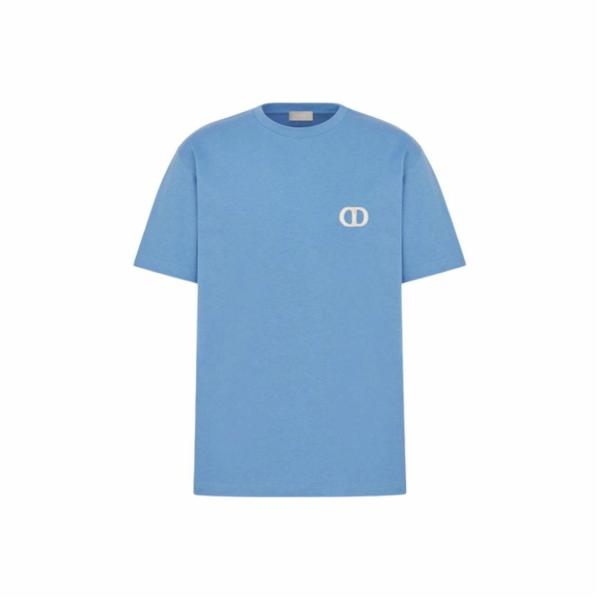 DIOR SS25 Summer Men's Collection Embroidered Round Neck Pullover Loose Short Sleeve T-Shirt Blue
