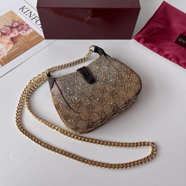 GUCCI Jackie Notte hot pressed gradient effect canvas shoulder bag mini women's beige and dark brown 782889-FAD1Z-2541 size 19.5*3.5*18cm