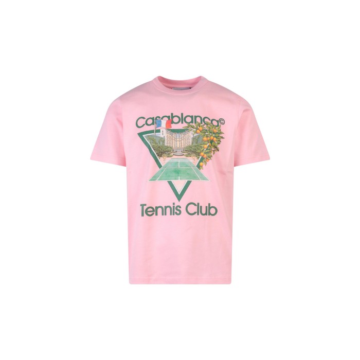 CASABLANCA FW22 Graphic Print Round Neck Short Sleeve T-Shirt Pink