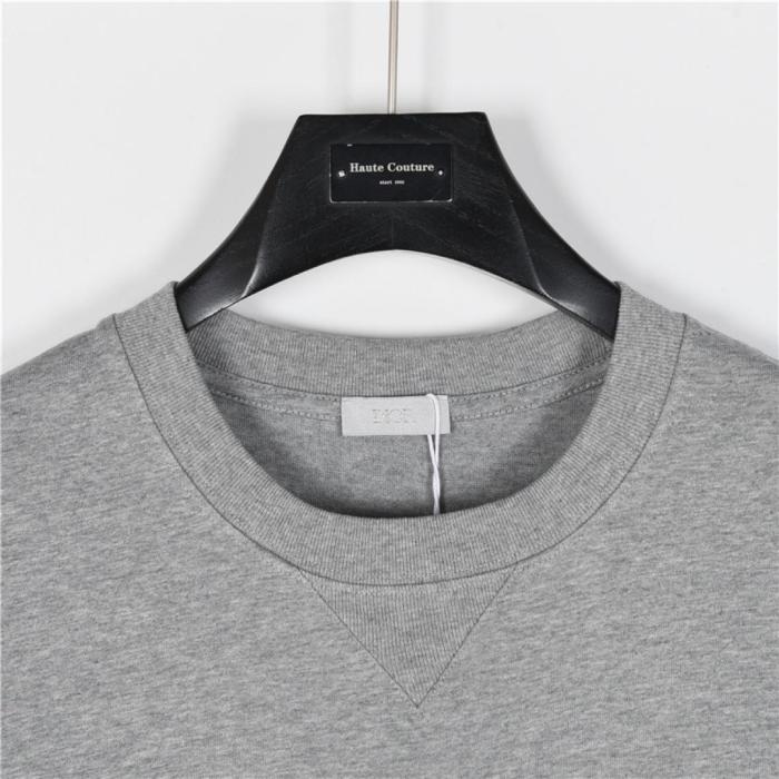 DIOR Christian Couture Relaxed-Fit T-Shirt Casual Round Neck Pullover Short Sleeve T-Shirt Men's Gray
