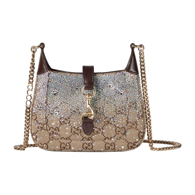 GUCCI Jackie Notte hot pressed gradient effect canvas shoulder bag mini women's beige and dark brown 782889-FAD1Z-2541 size 19.5*3.5*18cm