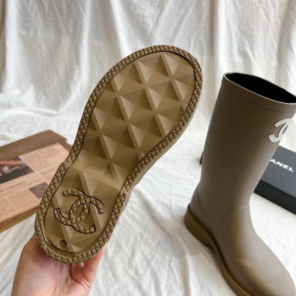 CHANEL 25S Rubber Fashion Pull-On High Boots Women's Dark Beige