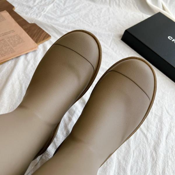 CHANEL 25S Rubber Fashion Pull-On High Boots Women's Dark Beige