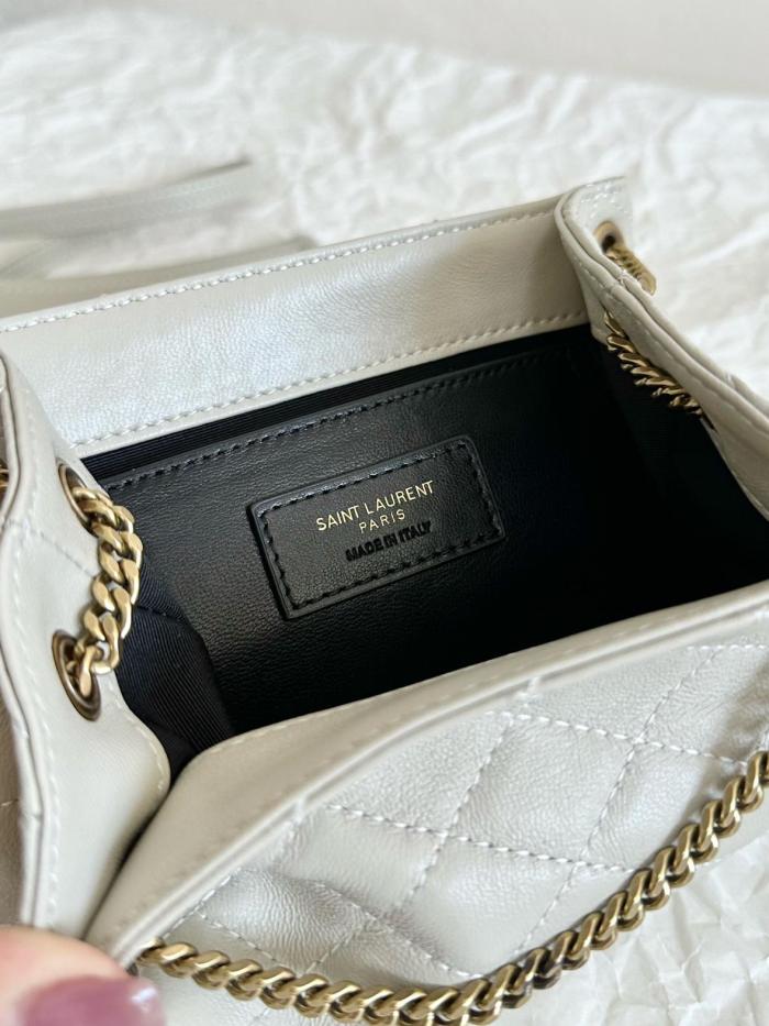 SAINT LAURENT LE MONOGRAMMEnolita chain flap gold logo diamond pattern sheepskin shoulder crossbody bag mini women's vintage white 672788-1EL07-9207 size 18*6*13cm