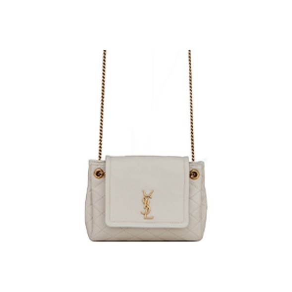 SAINT LAURENT LE MONOGRAMMEnolita chain flap gold logo diamond pattern sheepskin shoulder crossbody bag mini women's vintage white 672788-1EL07-9207 size 18*6*13cm