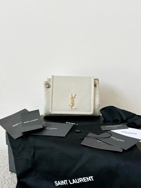 SAINT LAURENT LE MONOGRAMMEnolita chain flap gold logo diamond pattern sheepskin shoulder crossbody bag mini women's vintage white 672788-1EL07-9207 size 18*6*13cm