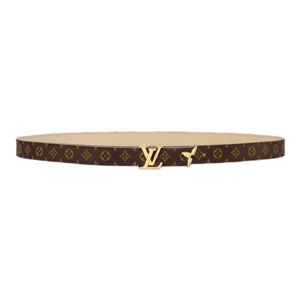 LOUIS VUITTON Floral Design Smooth Buckle Leather Canvas Hardware Belt Women's Beige 2CM Width