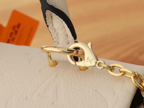 LOUIS VUITTON Madeleine Nano Removable Chain Lock Closure Embossed Grained Leather Shoulder Crossbody Handbag Super Mini Women's Off-White