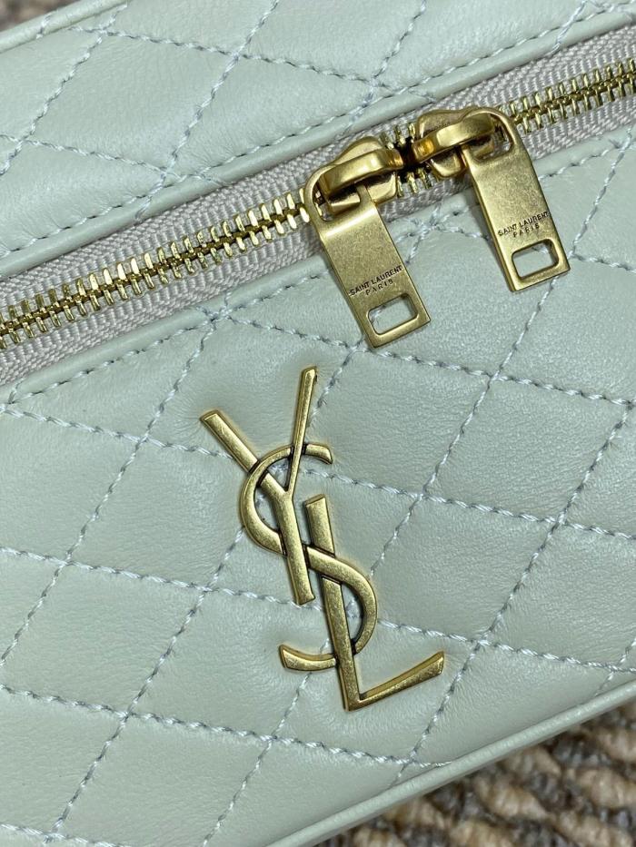 SAINT LAURENT GABY Bronze Hardware Zipper Closure Lambskin Cosmetic Bag Handbag Shoulder Bag Women's Vintage White 766731-1EL07-9207 size 18*6.5*11cm 