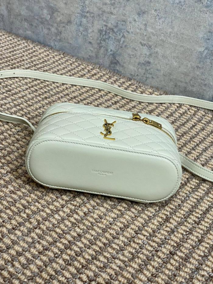 SAINT LAURENT GABY Bronze Hardware Zipper Closure Lambskin Cosmetic Bag Handbag Shoulder Bag Women's Vintage White 766731-1EL07-9207 size 18*6.5*11cm 