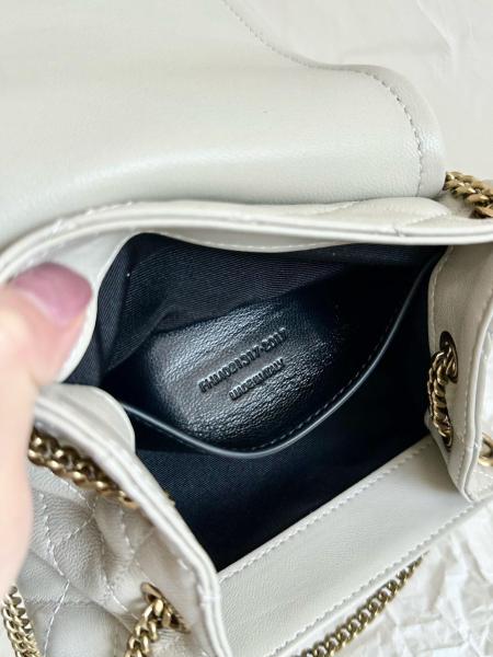 SAINT LAURENT LE MONOGRAMMEnolita chain flap gold logo diamond pattern sheepskin shoulder crossbody bag mini women's vintage white 672788-1EL07-9207 size 18*6*13cm