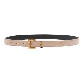 SAINT LAURENT Metal Logo Square Buckle Calfskin Belt Unisex Couple's Brown 2cm Width 