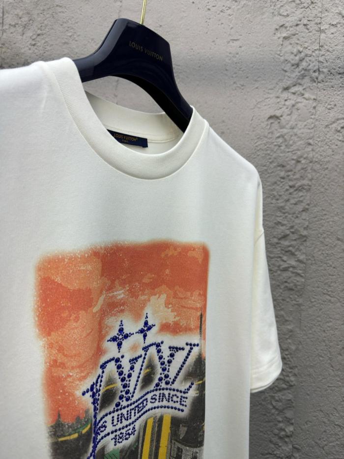 LOUIS VUITTON SS25 Men's Spring/Summer Collection Solid Color Round Neck Printed Short Sleeve T-Shirt Men's