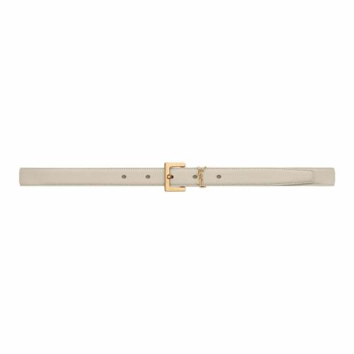 YSL Saint Laurent logo design leather cowhide metal belt unisex couple style beige width 2CM