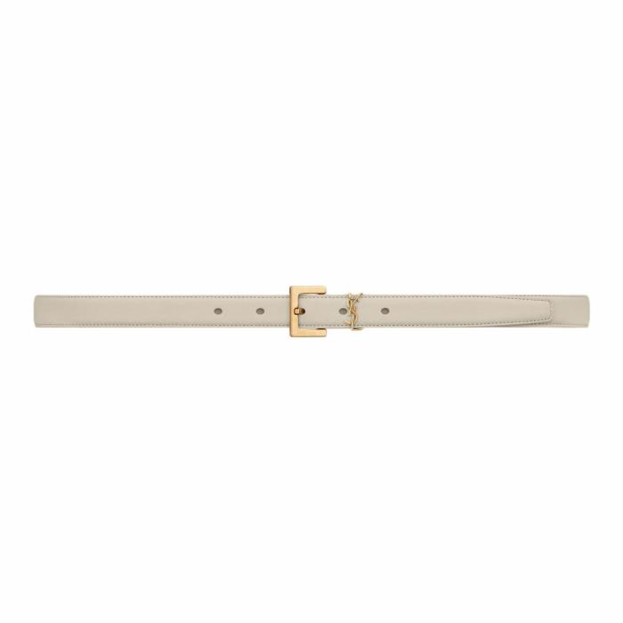 YSL Saint Laurent logo design leather cowhide metal belt unisex couple style beige width 2CM