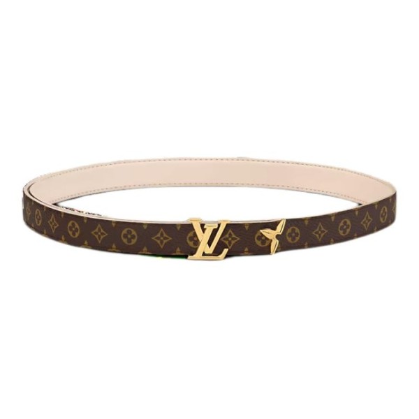 LOUIS VUITTON Floral Design Smooth Buckle Leather Canvas Hardware Belt Women's Beige 2CM Width