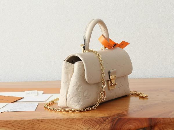 LOUIS VUITTON Madeleine Nano Removable Chain Lock Closure Embossed Grained Leather Shoulder Crossbody Handbag Super Mini Women's Off-White