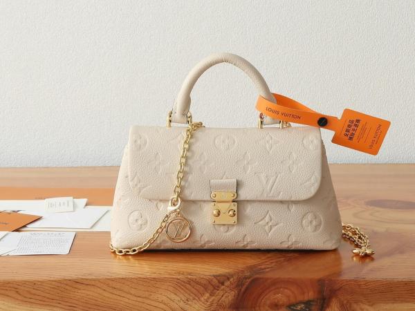 LOUIS VUITTON Madeleine Nano Removable Chain Lock Closure Embossed Grained Leather Shoulder Crossbody Handbag Super Mini Women's Off-White