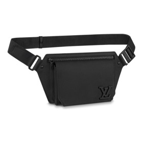 LOUIS VUITTON TAKEOFF metal letter logo grained calfskin waist bag chest bag crossbody bag men's black M57081 size 30*3*16cm