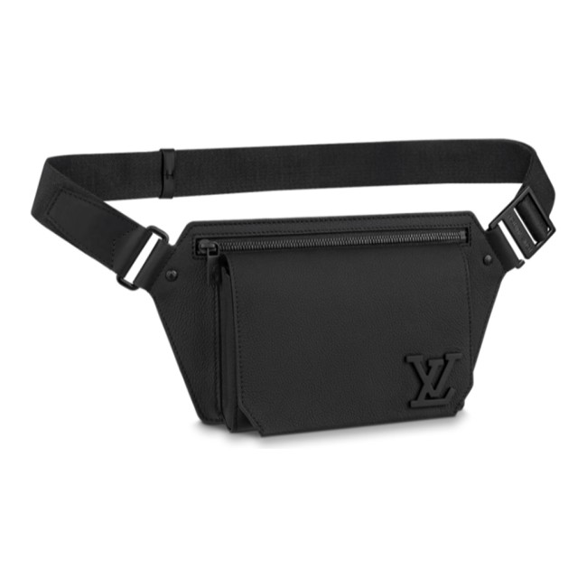 LOUIS VUITTON TAKEOFF metal letter logo grained calfskin waist bag chest bag crossbody bag men's black M57081 size 30*3*16cm