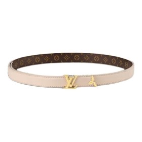 LOUIS VUITTON Floral Design Smooth Buckle Leather Canvas Hardware Belt Women's Beige 2CM Width