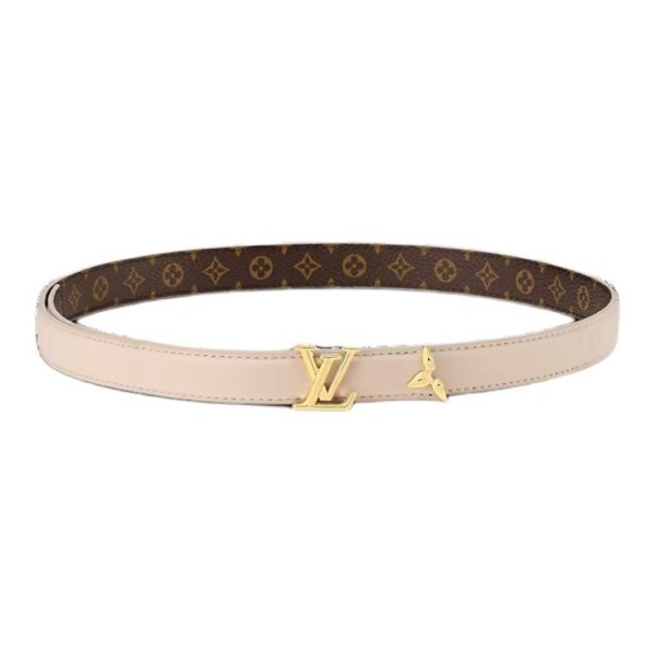 LOUIS VUITTON Floral Design Smooth Buckle Leather Canvas Hardware Belt Women's Beige 2CM Width