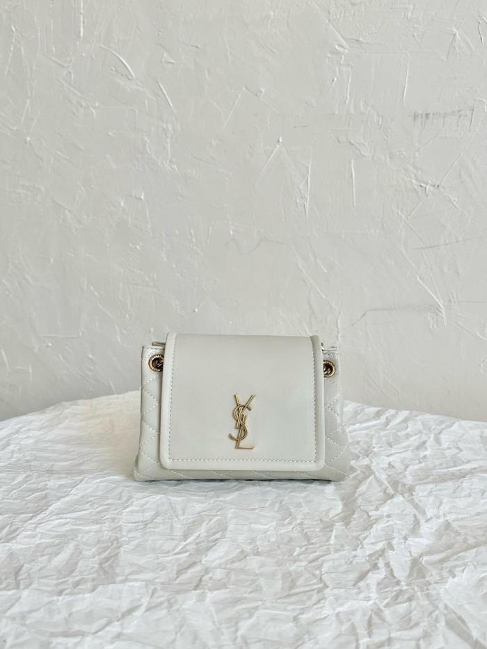 SAINT LAURENT LE MONOGRAMMEnolita chain flap gold logo diamond pattern sheepskin shoulder crossbody bag mini women's vintage white 672788-1EL07-9207 size 18*6*13cm
