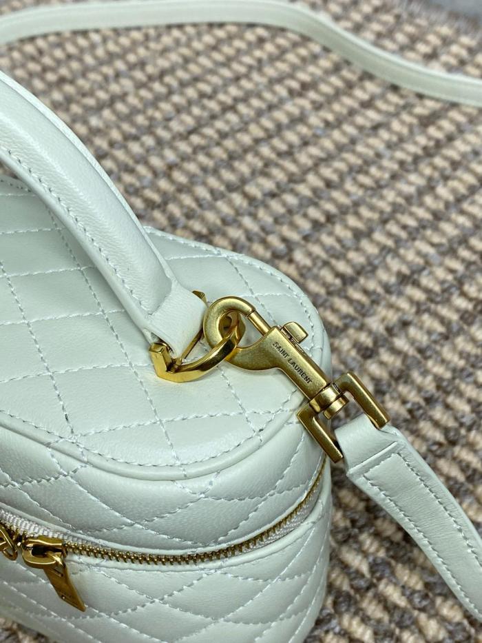 SAINT LAURENT GABY Bronze Hardware Zipper Closure Lambskin Cosmetic Bag Handbag Shoulder Bag Women's Vintage White 766731-1EL07-9207 size 18*6.5*11cm 