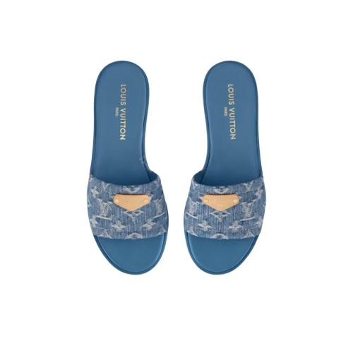 LOUIS VUITTON Lily round toe open toe flip flops for women blue