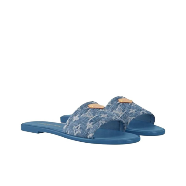 LOUIS VUITTON Lily round toe open toe flip flops for women blue
