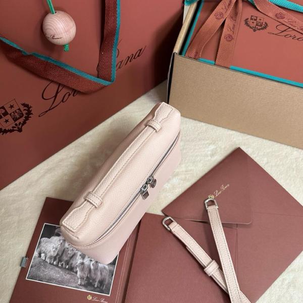 Loro Piana ExtraPocket L19 Logo Silver Buckle Double Zipper Closure Leather Cosmetic Bag Small Square Bag Handbag Shoulder Bag Regular Women's Pink/Rough Flower Pot Pottery FAI8393-30AT size 19*6.5*11cm 