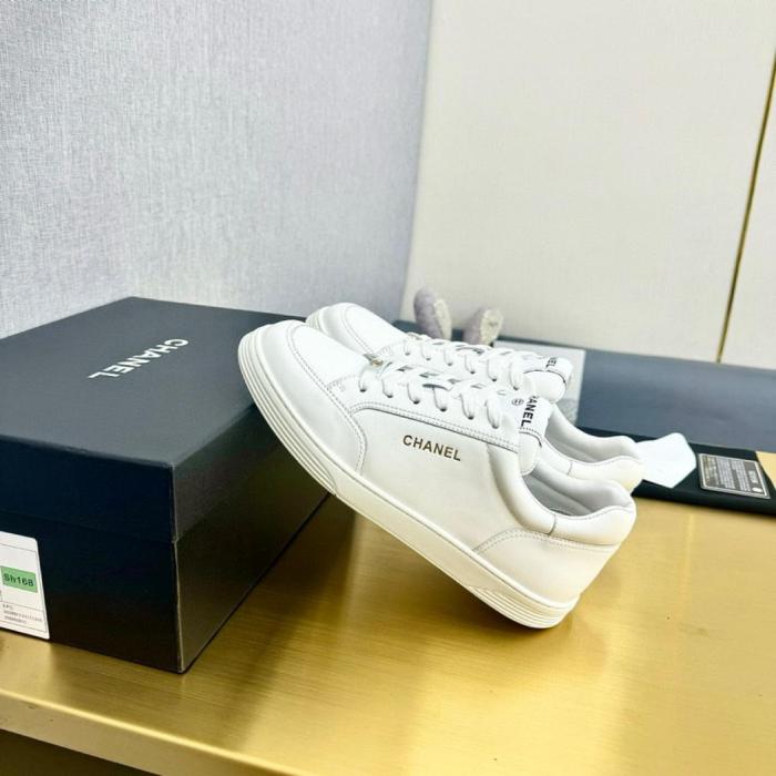 CHANEL Fashion Lace-Up Wear-Resistant Low-Top Sneakers for Women White
