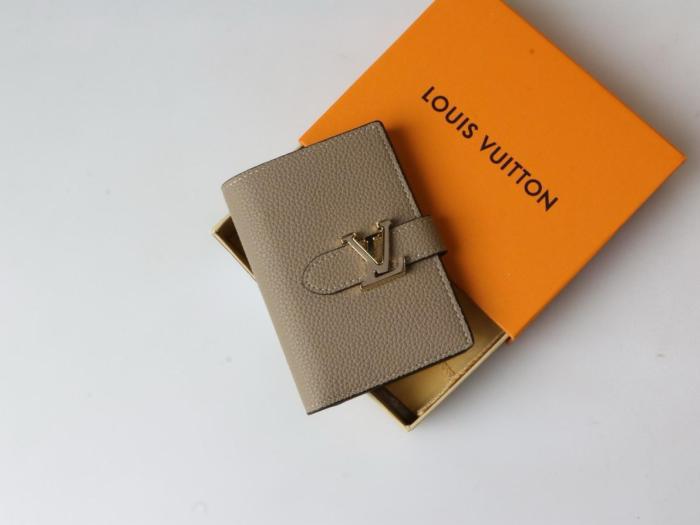 LOUIS VUITTON VERTICAL Logo Snap Closure Taurillon Leather Wallet Womens Grey/Blue M82198 size 9*1*12 cm