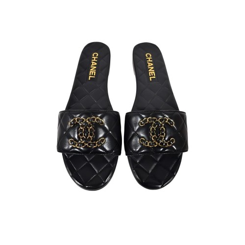 CHANEL Logo Flat Non-slip Flip Flops Women's Black
