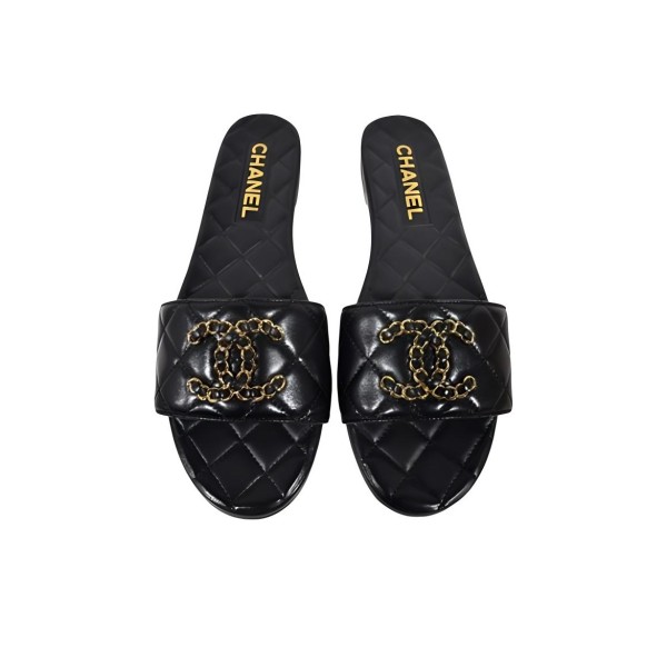 CHANEL Logo Flat Non-slip Flip Flops Women's Black