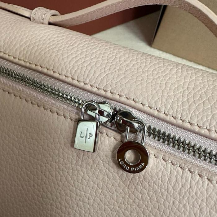 Loro Piana ExtraPocket L19 Logo Silver Buckle Double Zipper Closure Leather Cosmetic Bag Small Square Bag Handbag Shoulder Bag Regular Women's Pink/Rough Flower Pot Pottery FAI8393-30AT size 19*6.5*11cm 