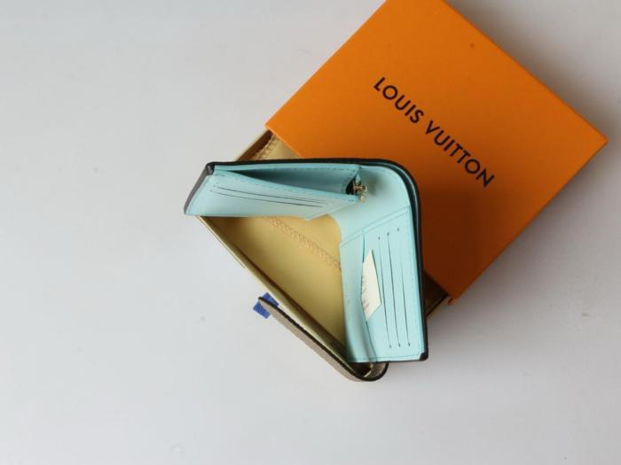 LOUIS VUITTON VERTICAL Logo Snap Closure Taurillon Leather Wallet Womens Grey/Blue M82198 size 9*1*12 cm