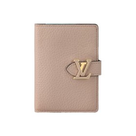 LOUIS VUITTON VERTICAL Logo Snap Closure Taurillon Leather Wallet Womens Grey/Blue M82198 size 9*1*12 cm